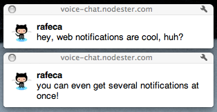 Example of a web notification